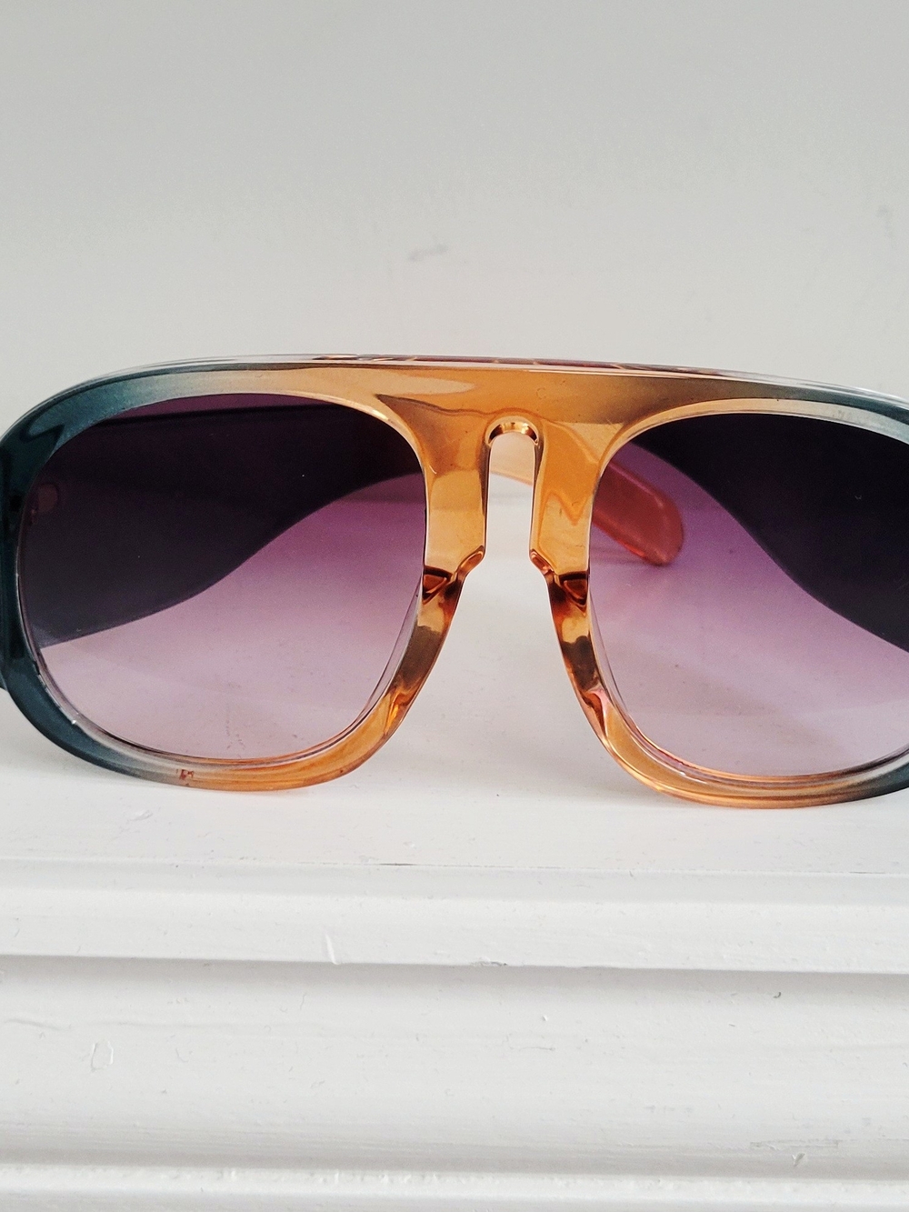 Retro Oversized Shield Sunglasses in Amber and Purple